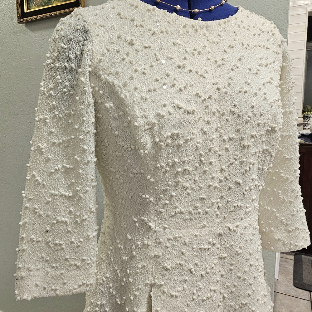 Vince Camuto Dress Off-White 3/4 Sleeve Textured Winter